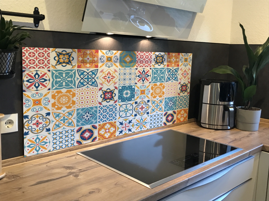 Spritzschutz Küche Hartschaumplatte Bunte Patchwork Kacheln Spritzschutz Küche Hartschaumplatte Bunte Patchwork Kacheln