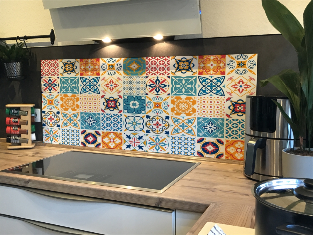 Spritzschutz Küche Hartschaumplatte Bunte Patchwork Kacheln Spritzschutz Küche Hartschaumplatte Bunte Patchwork Kacheln